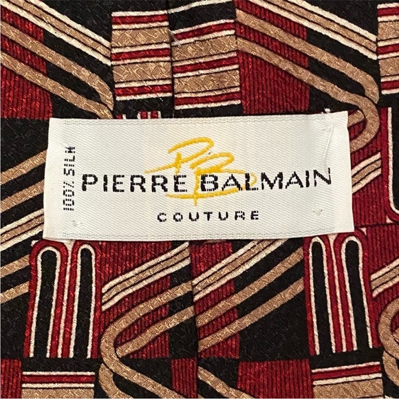Pierre Balmain Couture Silk Neck Tie Chunky Wide Quirky Stripes Red Tan Black - Picture 4 of 7